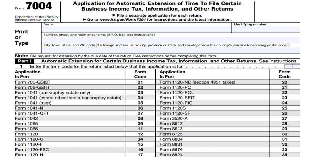 IRS Form 7004 For Automatic Extension